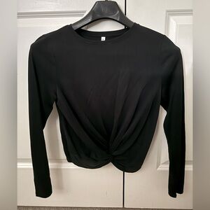 Black, long sleeve top with tie front, size medium